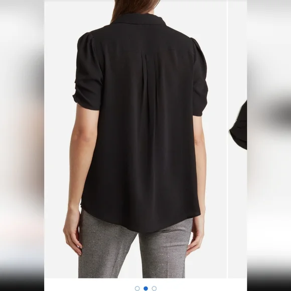 Adrianna Papell Black Blouse with Cuffed Sleeves and Mandarin Collar - Picture 2 of 3